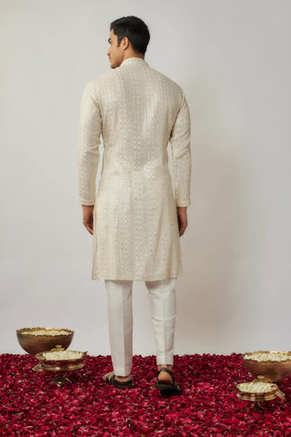 Ivory sequin and threadwork kurta with pants