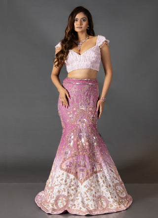 Ombre mauve pink lehenga and cape set