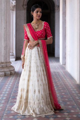 Raspberry pink and ivory gota lehenga set