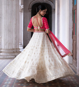 Raspberry pink and ivory gota lehenga set