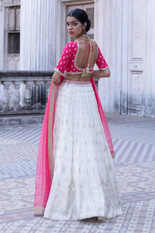 Raspberry pink and ivory gota lehenga set