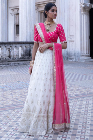 Raspberry pink and ivory gota lehenga set