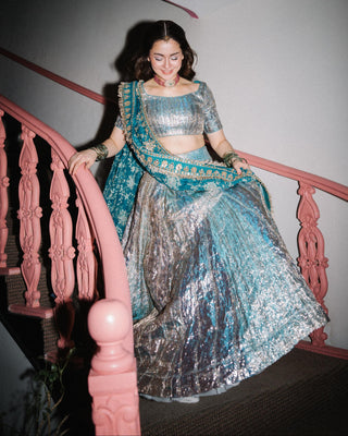 Blue aasmani lampi naach lehenga set