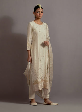 Ivory tissue appliqued straight kurta set