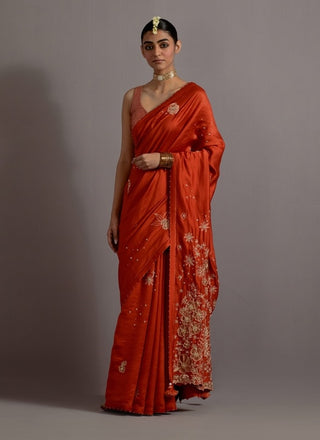 Tangerine tissue appliqued boota saree with blouse