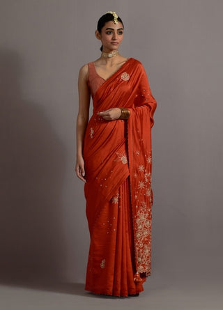 Tangerine tissue appliqued boota saree with blouse