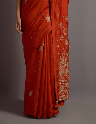 Tangerine tissue appliqued boota saree with blouse