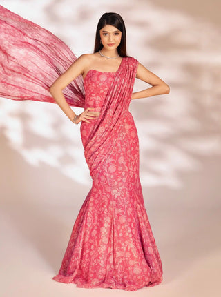 Quinn pink pre-draped fishtail saree and blouse