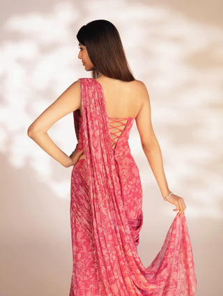 Quinn pink pre-draped fishtail saree and blouse