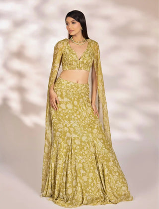 Cora green cape-lehenga set