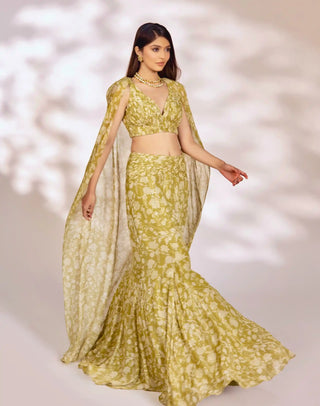 Cora green cape-lehenga set