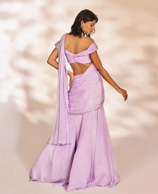 Pearl purple pre-draped saree and blouse