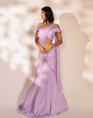 Pearl purple pre-draped saree and blouse