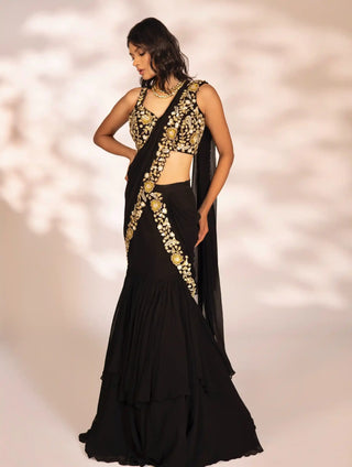 Jude black pre-draped saree and blouse