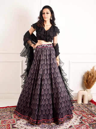 Imaara black ruffled blouse and lehenga set