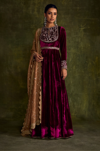 Mulberry velvet anarkali