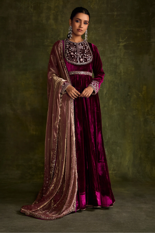 Mulberry velvet anarkali