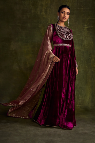 Mulberry velvet anarkali