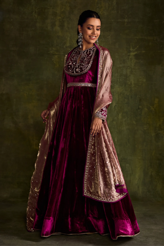 Mulberry velvet anarkali