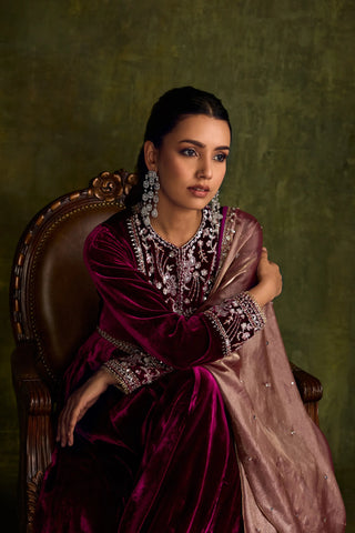 Mulberry velvet anarkali