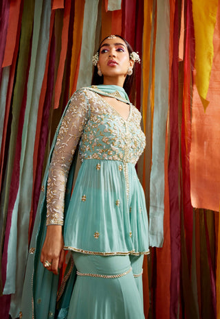 Mint green gathers peplum and sharara set