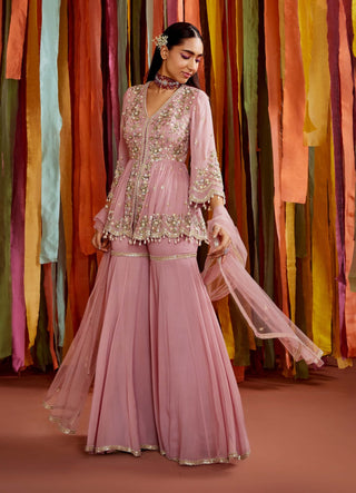 Mauve peplum and sharara set