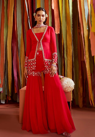 Hot pink short jacket and sharara set - Hot pink short jacket - Sanya Gulati - Available at Mrs. G