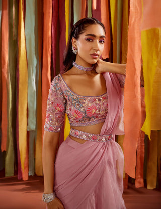 Mauve ruffle saree and blouse