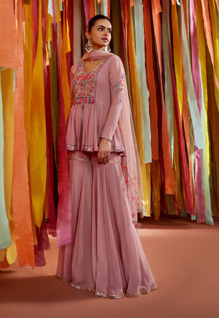 Mauve a-line kurta and sharara set