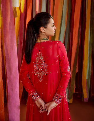 Hot pink thread embroidered cape and sharara set - Hot pink thread embroidered cape - Sanya Gulati - Available at Mrs. G