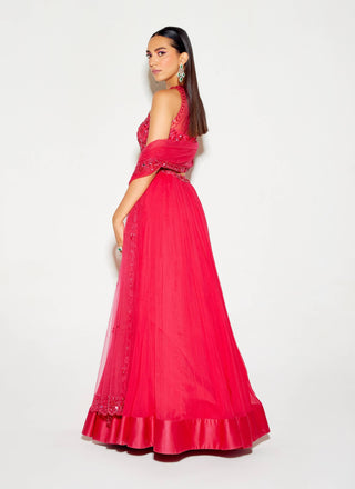 Hot pink tonal blouse and pleated lehenga set - Hot pink tonal blouse - Sanya Gulati - Available at Mrs. G