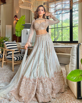 Off-white gold embroidery lehenga set