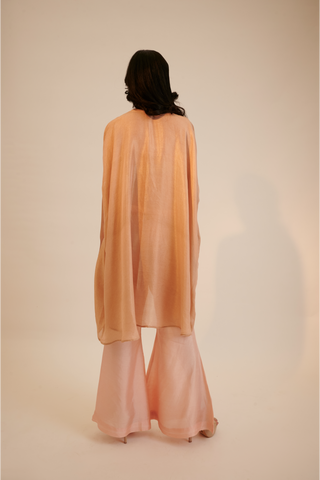 Peach embroidered cape top with bell bottom pant