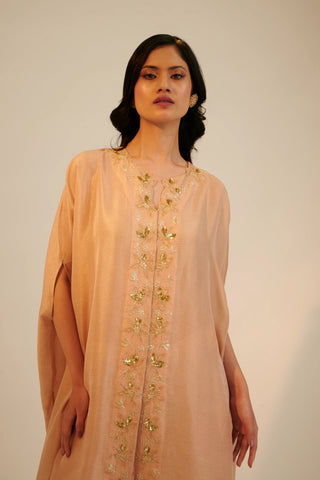 Peach embroidered cape top with bell bottom pant