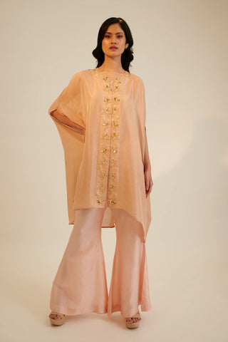 Peach embroidered cape top with bell bottom pant