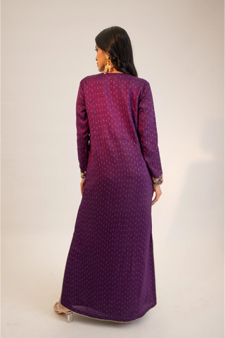 Purple embroidered long tunic with pockets