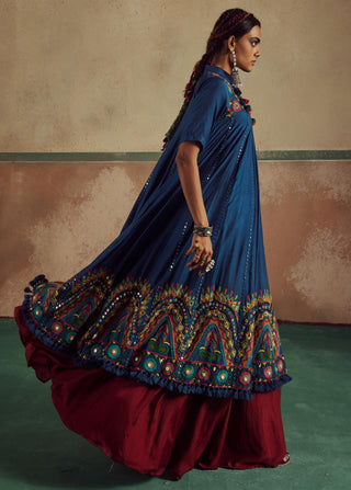 Blue short choli anarkali rang with lehenga set