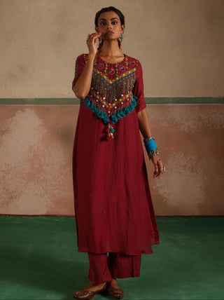 Red choli embroidered rang kurta set